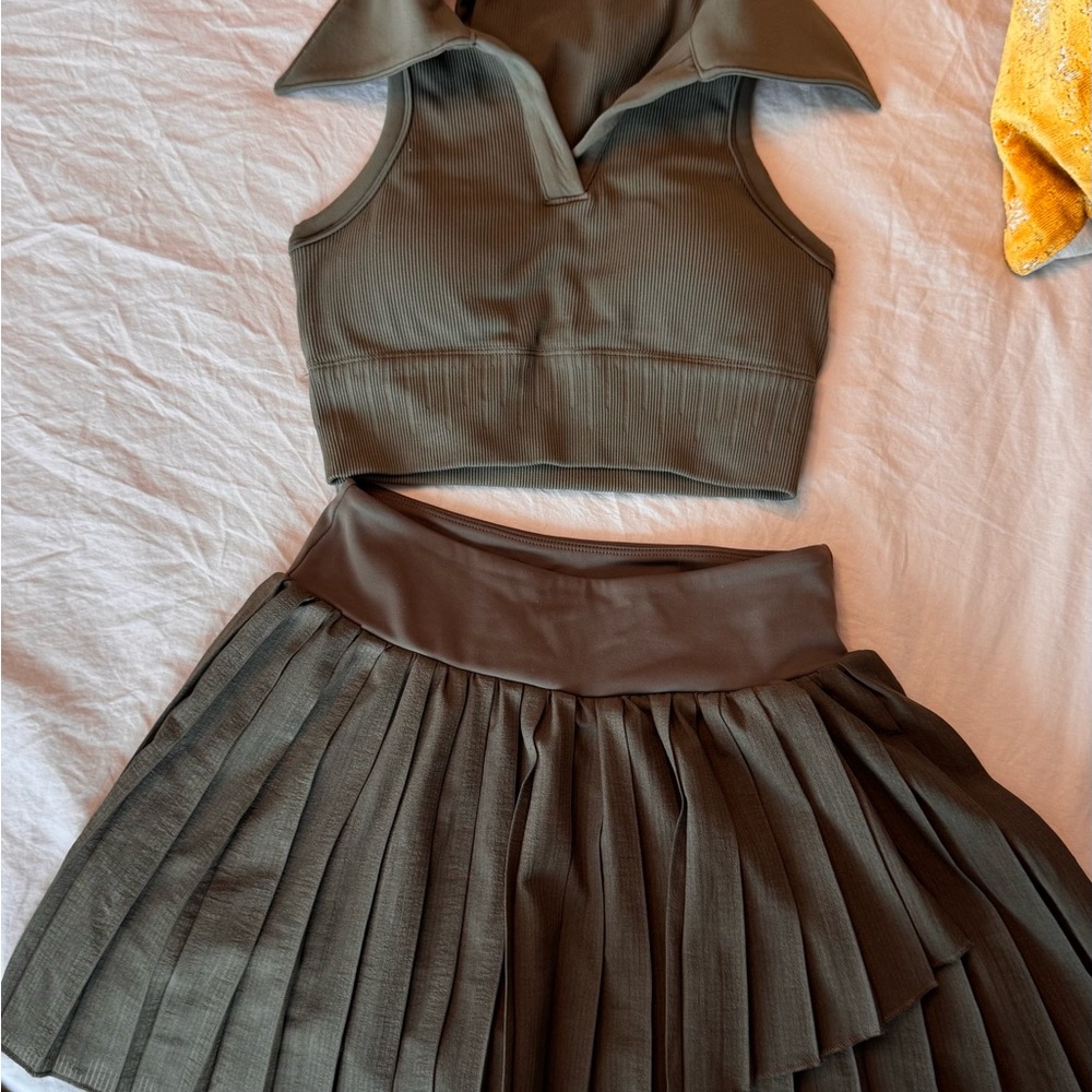 WISKII Two Piece Skirt Set Stylish Olive Green Two-Piece Set